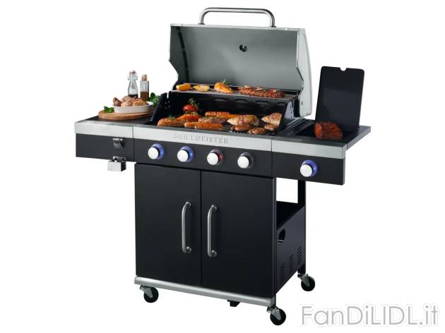 Barbecue a gas , prezzo 249 EUR 
Barbecue a gas 
- 4 fuochi con 4 zone di cottura:
- ...