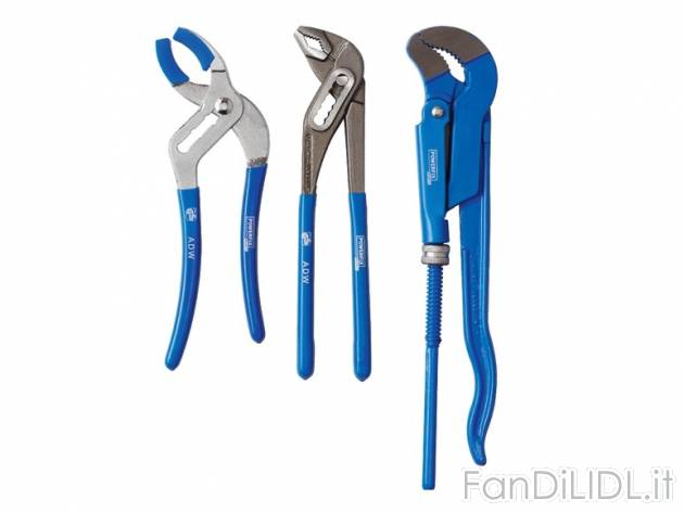 Set pinze da idraulico Powerfix, prezzo 10,99 &#8364; per Al set 
-      3 pezzi
