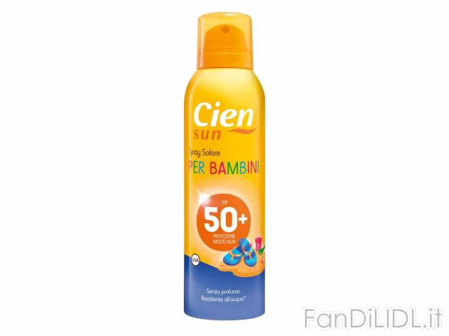 Spray solare per bambini FP 50+ , prezzo 4.99 &#8364; per 150 ml confezione ...