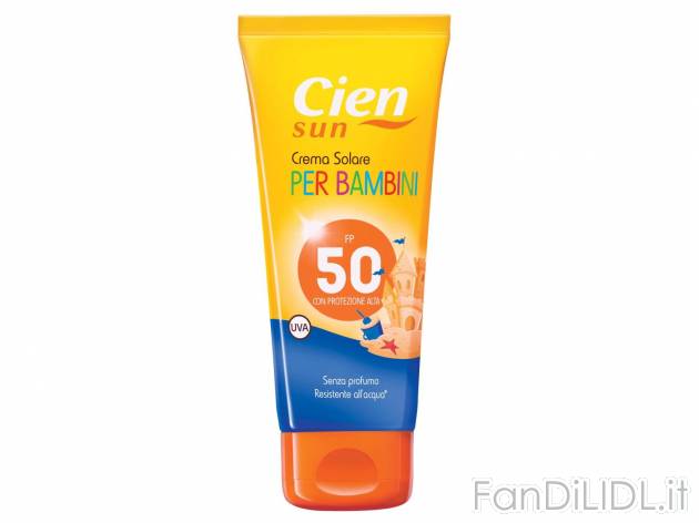 Crema solare per bambini FP 50+ , prezzo 3.99 &#8364; per 100 ml confezione ...