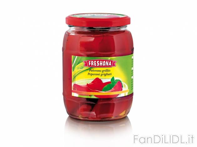 Peperoni alla griglia , prezzo 1,11 &#8364; per 400 g (peso sgocciolato), € ...