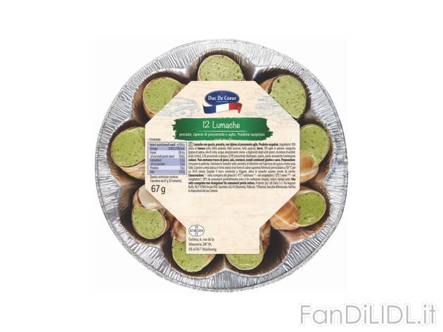 Lumache , prezzo 3.49 EUR  
Lumache    
-  Ripiene di prezzemolo e aglio