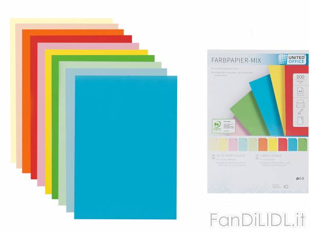 Carta colorata A4, 200 fogli , prezzo 2.99 &#8364; 
- 10 diversi colori
- ...