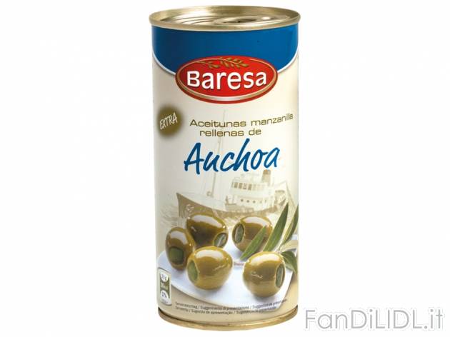 Olive verdi Baresa, prezzo 0,75 &#8364; per 170 g (sgocc.), € 4,41/kg (sgocc,) ...