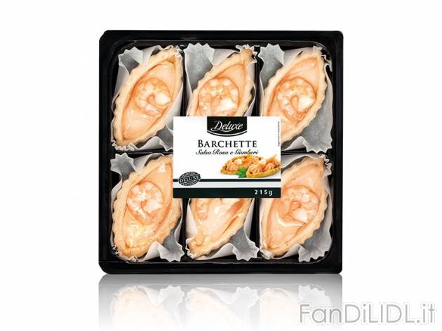 Barchette con salsa rosa e gamberi Deluxe, prezzo 3,49 &#8364; per 215 g, € ...
