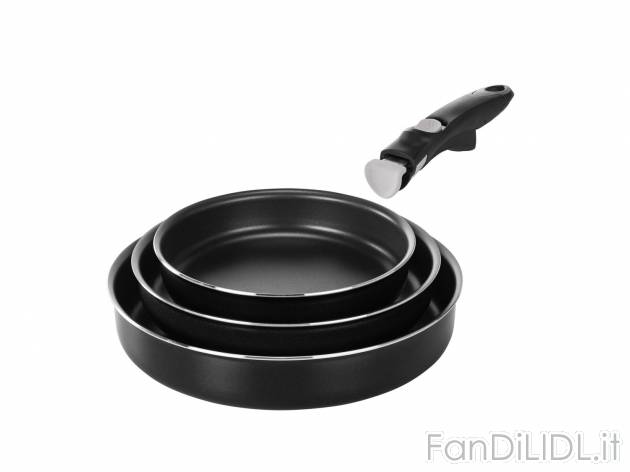 Set pentole o padelle da campeggio, 3 pezzi, con manico rimovibile , prezzo 24.99 ...