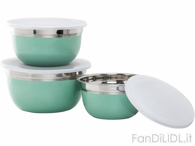 Set ciotole in acciaio, 3 pezzi , prezzo 6.99 &#8364; 
- Coperchi in plastica
- ...