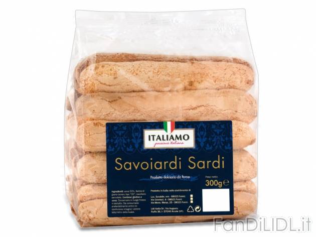 Savoiardi sardi Italiamo, prezzo 1,99 &#8364; per 300 g, € 6,63/kg EUR. 
- ...