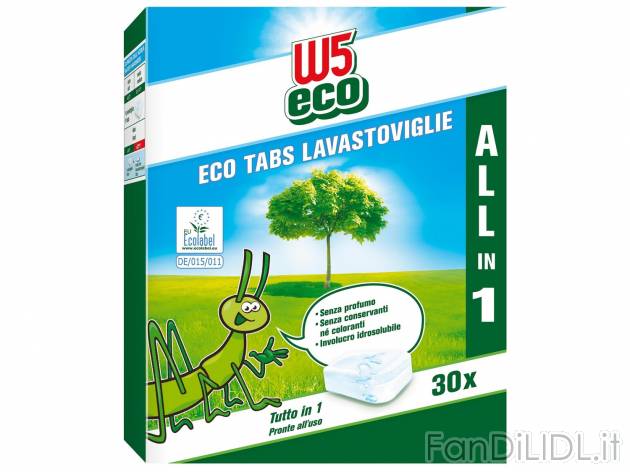 ECO Tabs detersivo W5, prezzo 3.99 &#8364;  
-  30 pezzi