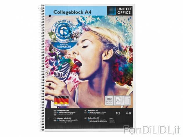 Blocco a spirale A4, 100 fogli United Office, prezzo 0,99 &#8364; per Alla confezione ...