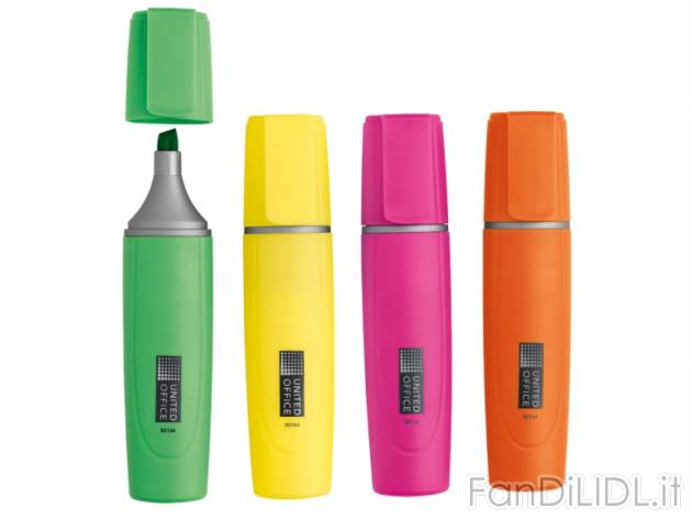 Evidenziatori United Office, prezzo 0,99 &#8364; per Alla confezione 
- 4 colori ...