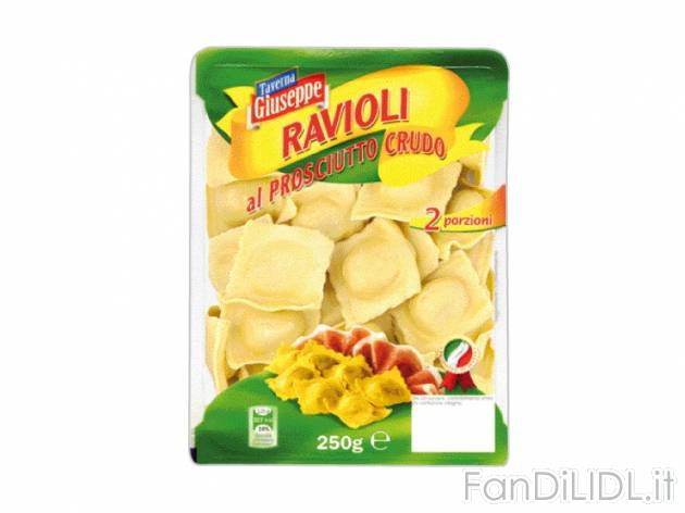 Ravioli , prezzo 0,79 &#8364; per 250g, € 3,16/kg EUR. 
- A scelta tra: alla ...