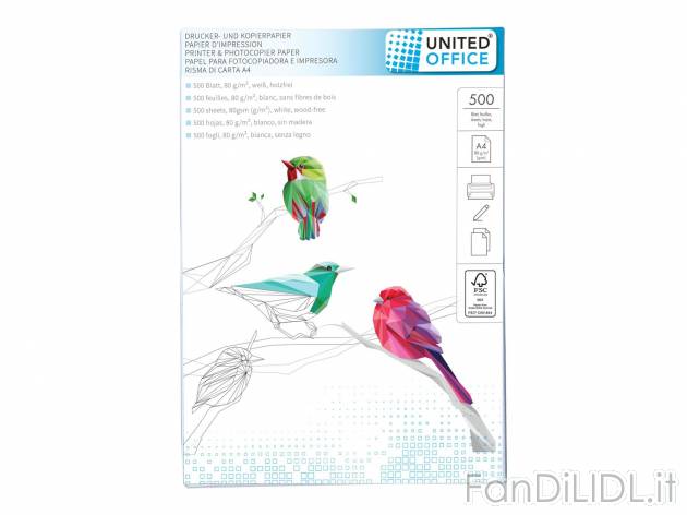 Risma di carta United Office, prezzo 3.99 &#8364; 
- A4
- 500 fogli - 80 g/m&sup2; ...