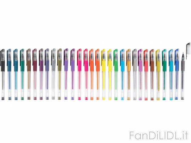 Penne gel, 30 pezzi United Office, prezzo 3.99 &#8364; 
- 10 glitter, 10 neon ...