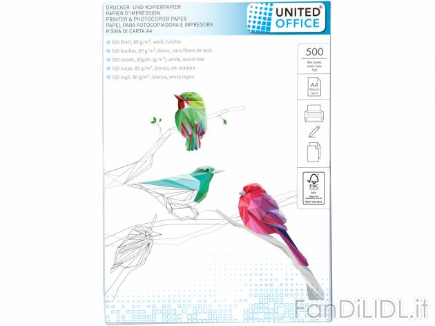 Risma di carta United Office, le prix 3.49 &#8364; 
- A4
- 500 fogli - 80 ...