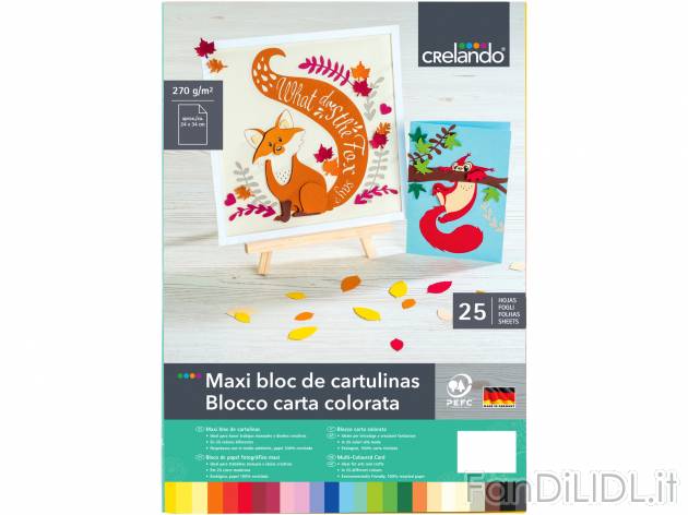 Blocco carta colorata, 25 fogli Crelando, le prix 2.49 &#8364; 
- 270 g/m2
Caratteristiche

- ...