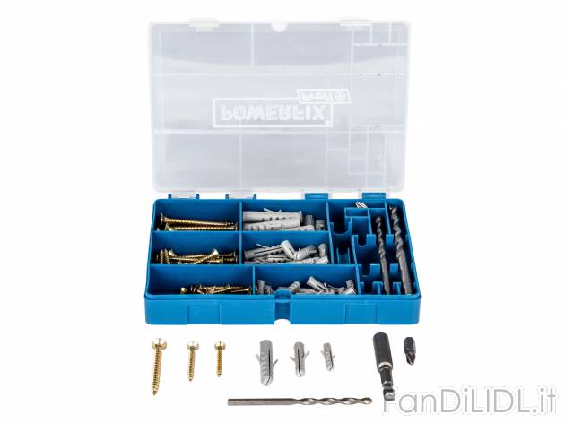 Set viti, punte, tasselli per trapano Powerfix, le prix 4.99 &#8364; 
96 pezzi ...