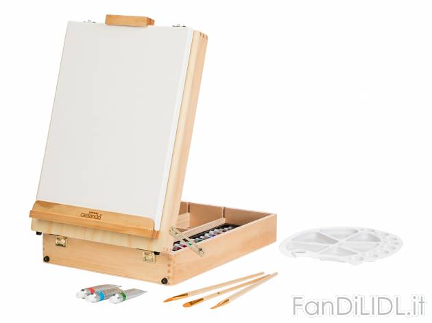 Set cavalletto da pittore in valigetta Crelando, le prix 24.99 &#8364; 
51 pezzi ...