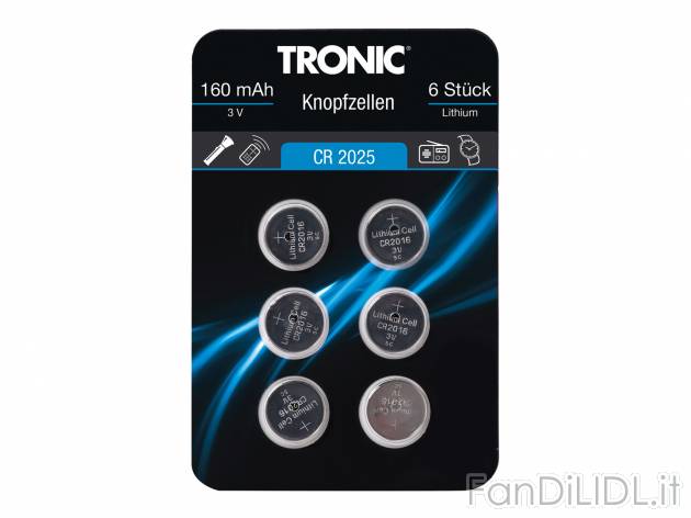Batterie a bottone Tronic, prezzo 1.49 &#8364; 
6 pezzi 
- Alcaline o al litio
- ...