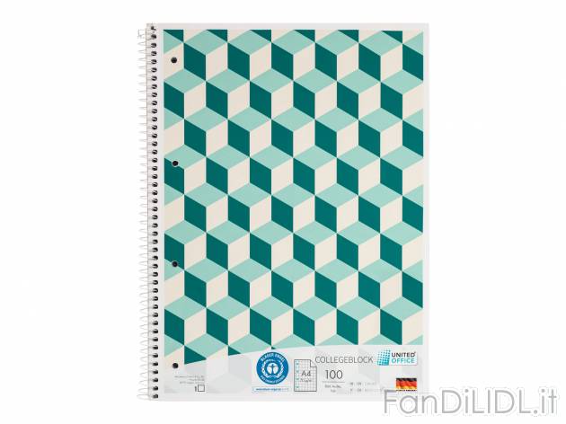 Blocco a spirale A4 United Office, prezzo 1.19 &#8364;  
100 fogli
Caratteristiche
