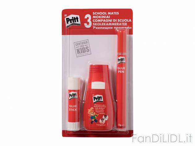 Set colle Pritt, prezzo 2.49 &#8364;  
3 x 20 g oppure 3 pezzi
Caratteristiche
