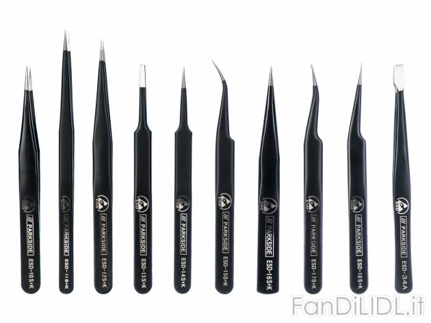 Set pinzette antistatiche Parkside, prezzo 9.99 €  
10 pezzi
Caratteristiche