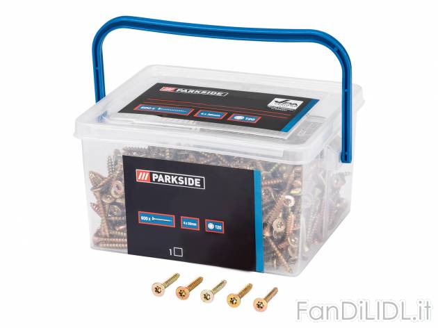 Set viti per truciolato Parkside, prezzo 3.99 € 
- 4x40 mm, 400 pezzi
- 5x60 ...