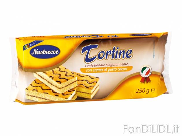 Merendine farcite con crema al cacao , prezzo 0,65 &#8364; per 250 g, € 2,60/kg ...