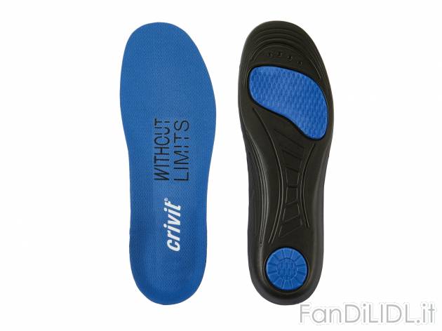 Solette anatomiche Crivit, prezzo 3.99 € 
Misure: 36-45 
- Stabilizza il tallone ...