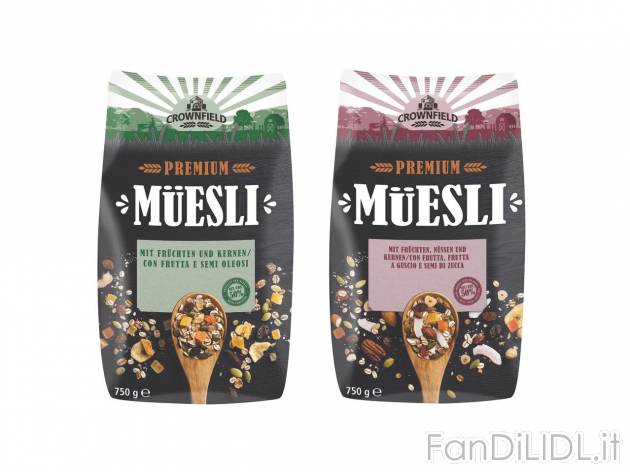 Müesli , prezzo 2.99 EUR 
Müesli 
- Con frutta e semi o con frutta, frutta a ...