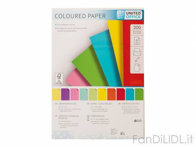 Carta colorata A4 United Office, prezzo 2.99 &#8364; 
200 fogli 
- In 10 diversi ...