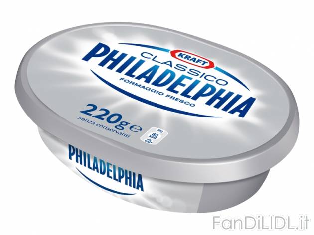 Philadelphia classico o light , prezzo 1,29 &#8364; per 220 g, € 5,86/kg EUR. ...