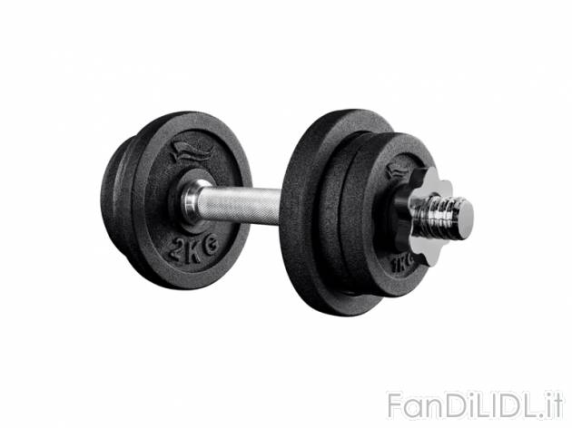 Manubrio 10,3 kg , prezzo 14,99 &#8364; per Alla confezione 
- Incl. 6 dischi: ...