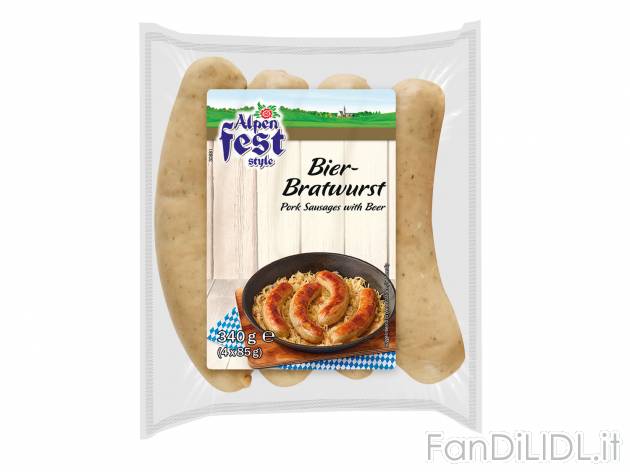 Salsiccia di suino affumicata alla birra Alpen Fest Style, prezzo 2.79 € 
- Ideale ...
