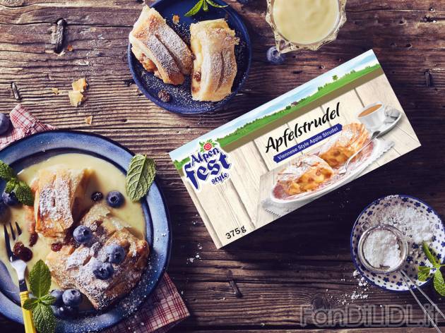 Strudel di mele Alpen Fest Style, prezzo 1.79 € 
- 
Ottimo servito caldo!
Caratteristiche ...