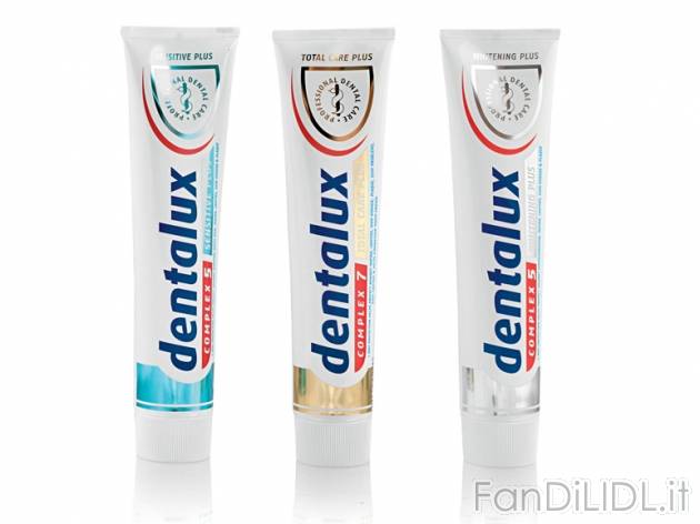Dentifricio Dentalux, prezzo 1,19 &#8364; per 125 ml, € 9,52/l EUR. 
- Contrasta ...