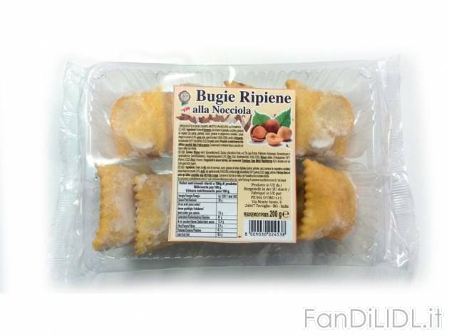 Bugie ripiene alla nocciola , prezzo 1,79 &#8364; per 175 g, € 10,23/Kg EUR.