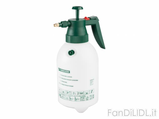 Spruzzatore manuale a pressione Parkside, prezzo 3.99 € 
2 L 
- Ugello in ottone ...