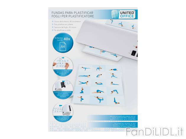 Fogli per plastificatore United Office, prezzo 2.99 &#8364; 
A4, 40 pezzi o ...