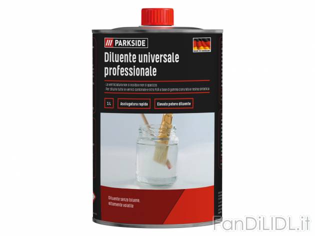 Diluente universale professionale Parkside, prezzo 2.99 &#8364;  
1 L
Caratteristiche