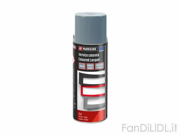 Vernice colorata spray Parkside, prezzo 3.99 &#8364; 
400 ml 
- Per interni ...