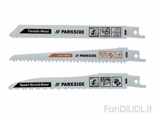 Set lame per seghetto ricaricabile Parkside, prezzo 3.99 € 
3 pezzi 
- Per i ...