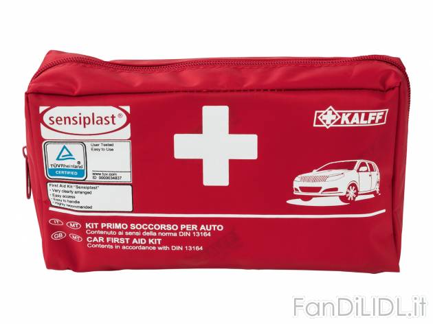 Kit primo soccorso per auto Sensiplast, prezzo 6.99 € 
44 pezzi 
- Assortimento ...