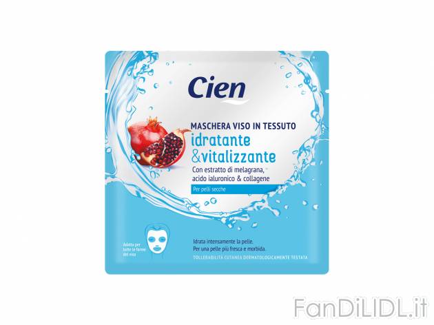 Maschera in tessuto , prezzo 0.99 € 
1 pezzo 
- Alla melagrana o tè verde  ...