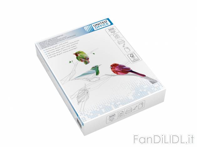 Risma di carta A4 United Office, prezzo 2.99 &#8364; 
500 fogli 
- Bianca
Caratteristiche
 ...