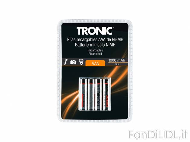 Batterie ricaricabili Tronic, prezzo 3.99 € 
- AAA Ministilo: 1000 mAh, 1,2 V
- ...