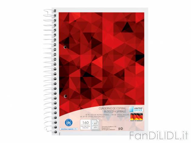 Blocco a spirale A5 United Office, prezzo 1.29 &#8364;  
160 fogli
Caratteristiche