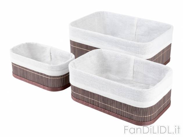 Set cestini in bambù Livarno Living, prezzo 7.99 &#8364; 
3 pezzi 
- Con inserto ...