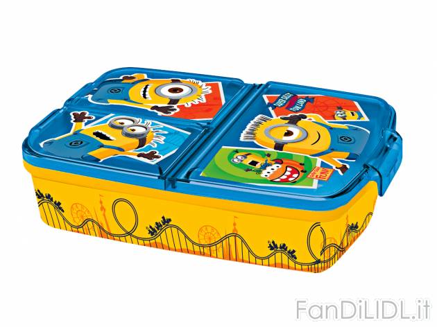 Portamerenda, borraccia o tovagliette Minions, prezzo 4.99 &#8364;  

Caratteristiche