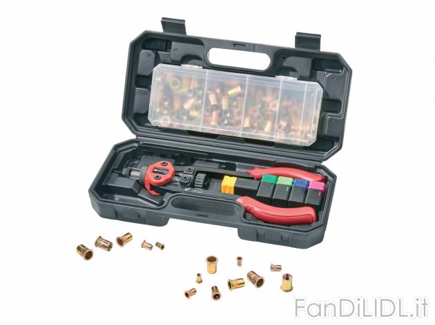 Pinza rivettatrice con accessori Parkside, prezzo 34.99 € 
- 150 pezzi x dadi:
- ...